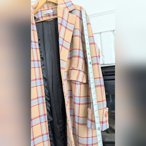 Walk In Dark Plaid COTTON Blend Long Oversized Coat Double Breasted Size M - Picture 6 of 7